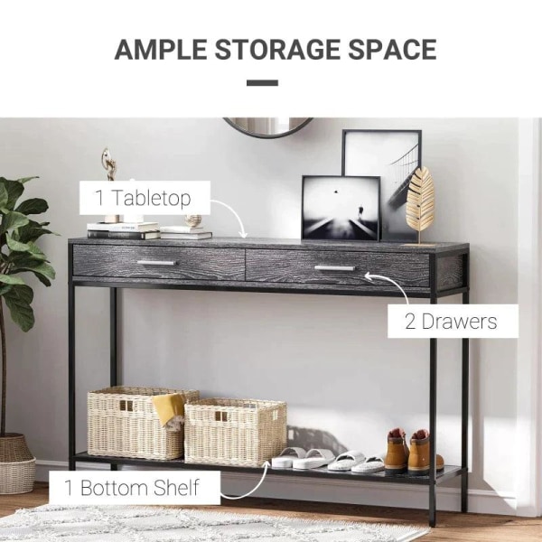 Rootz Console Table - Entrance Table - Side Table - Table - 2 Drawers - Grey - 120 x 30 x 81.5 cm