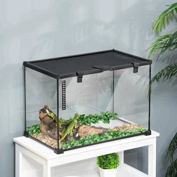 Rootz Terrarium - Terrarium för reptiler - Reptilmatningslåda - Glasterrarium - Spindeldjur med termometer Reptiluppfödningslåda - Metall - Svart - 50