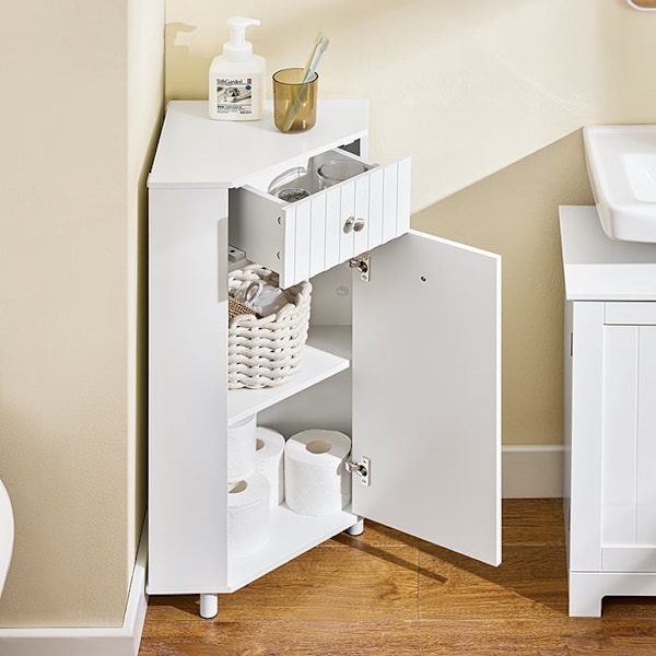 Rootz Corner Cabinet - Badeværelsesskab - Moderne opbevaringsenhed - Rumbesparende - 44x80x31cm