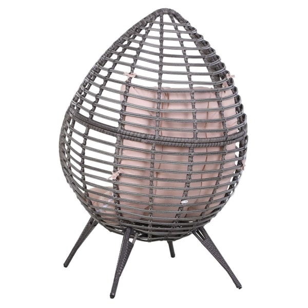 Rootz Rattan Lænestol i Dråbeform - Grå, Beige - Pe Rattan, Metal, Polyester - 39,76 cm x 35,04 cm x 61,42 cm