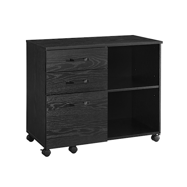 Rootz Rolling Container - Förvaringsvagn - Organizer - Spånskiva och metall - 40cm x 80cm x 66cm - Svart med träfiberfinish - Lättvikt - Enkel monteri
