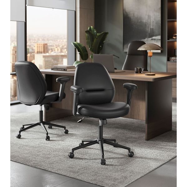 Rootz Office & Justerbare Armlæn Skrivebordsstol - Blæksort - Stål - PU-læder - Højdejusterbar - 66cm x 66cm x (86,5-94,5cm)