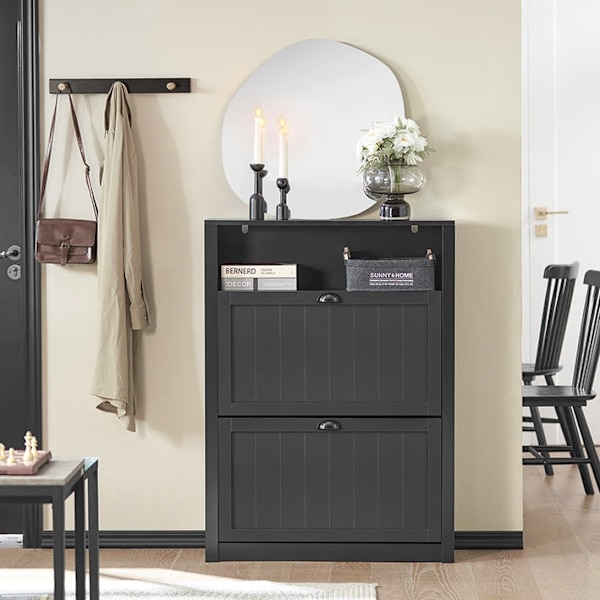 Rootz Skoskåp med 2 flikar - Skokipper - Skobyrå - Robust MDF-konstruktion - Extra förvaringsfack - Väggfäst - 80cm x 110cm x 24cm - Svart