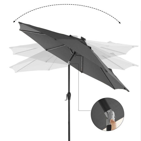 Rootz Solar LED terrasseparaply - Udendørs parasol - Solskærm - Romantisk belysning - UV-beskyttelse - 2,7 m diameter - Grå - Metalstang - 180 g/m² po