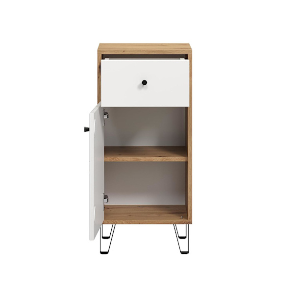 Rootz Bathroom Dresser - Storage Cabinet - Bath Organizer - Scandinavian Design - White Matt with Artisan Oak - 36x79x29 cm