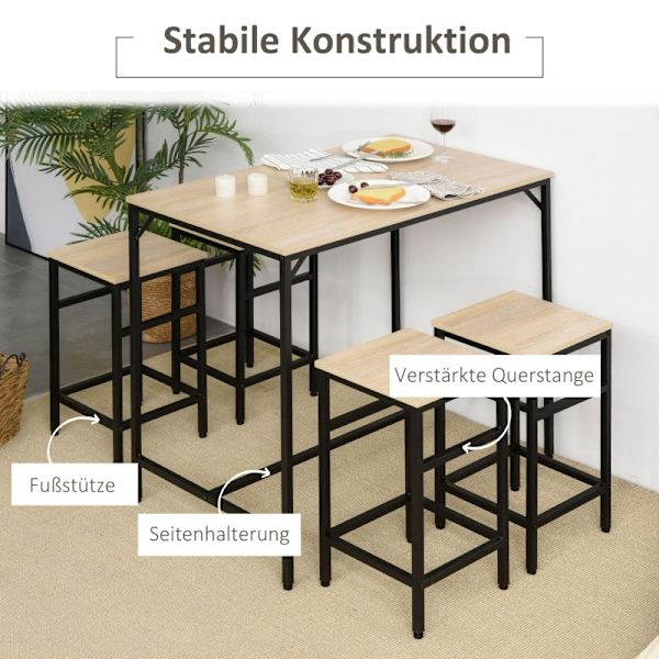 Rootz 5-delade barbordsset - Matsalsset - Köksmöbler - Utrymmesbesparande design - Robust konstruktion - Förbättrad stabilitet - 100L x 60W x 88H cm (