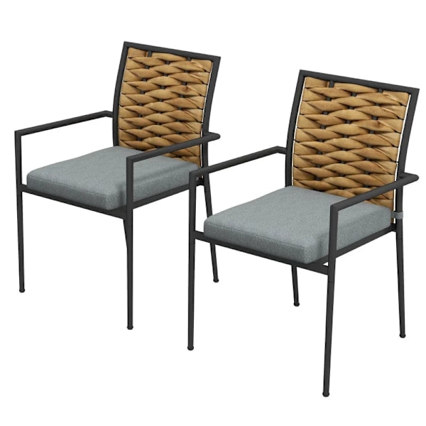 Rootz Havestole - Udendørsstole - Terrassestole - Sædehynder - Vejrbestandig - Moderne Design - PE Rattan - Polyester - Brun-Grå - 40W x 47D cm
