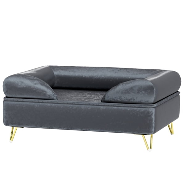 Rootz Pet Soffa Solstol - Hundsäng - Vadderad kudde - Sammetsöverdrag - Avtagbar tvättbar - Träram - 76cm x 53,5cm x 34cm