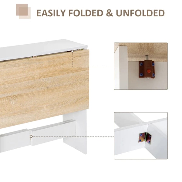 Rootz Folding Table - Dining Table - Desk - Computer Desk - Writing Table - Side Table - Oak + White - 103 x 76 x 73.5 cm