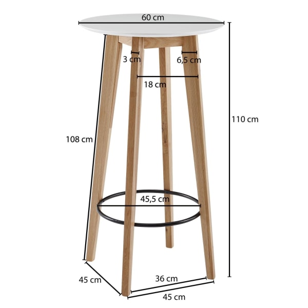 Rootz Ståbord - Barbord - Bistrobord - Högt bord - Runt - Skandinaviskt - Ekträ - Runt - Vit - 60 x 110 x 60 cm