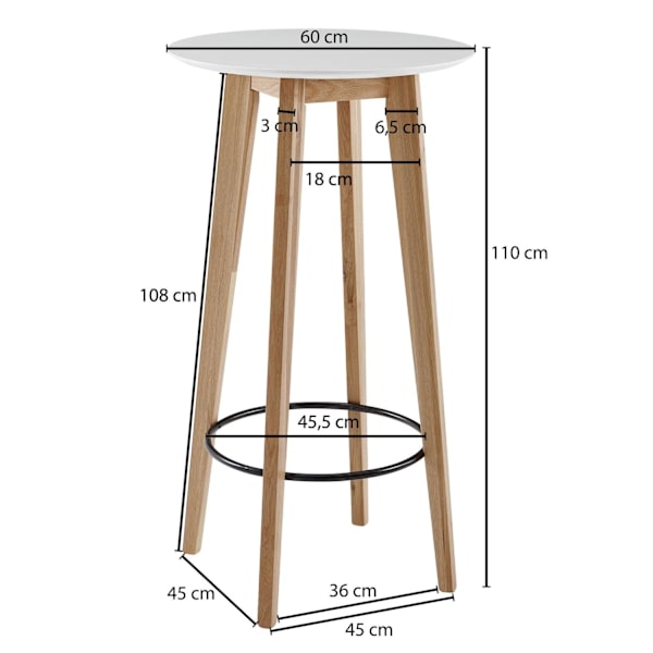 Rootz Ståbord - Barbord - Bistrobord - Højt Bord - Rundt - Skandinavisk - Egetræs - Rundt - Hvid - 60 x 110 x 60 cm