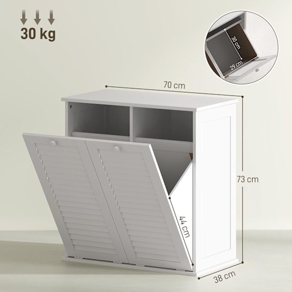 Rootz Washing Cabinet - Tvättarrangör - Sorteringsenhet - Stylish & Su tble MDF - 70 x 38 x 73 cm - White
