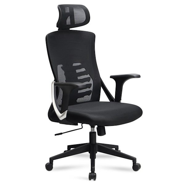 Rootz Modern Drejestol - Kontorstol - Ergonomisk stol - Meshbetræk - 113cm x 65cm x 65cm - Sort - Sølvdekorationer - Gyngemekanisme - Justerbar sædehø