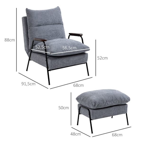 Rootz lænestol med osmannisk - Hvilestol - Lænestol - Ultimativ komfort - Justerbar tilbagelæning - Holdbar konstruktion - 68W x 91,5D x 88H cm (stol)