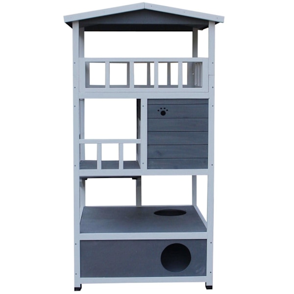 Rootz Cat House 4 Story - Grå, Hvid - Brænde, Asfalt - 30,7 cm x 29,92 cm x 55,12 cm