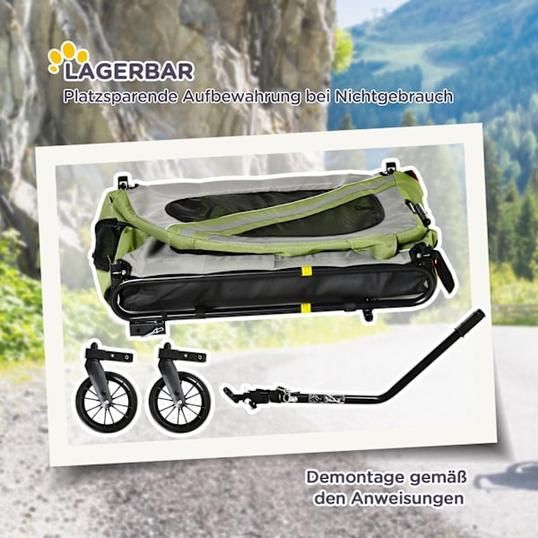 Rootz 2 -i -1 Dog klapvogn & cykeltrailer - Foldning og vejrbestandig - Optimal ventilation - 140x72.5x108 cm - til hunde op til 20 kg - Grøn