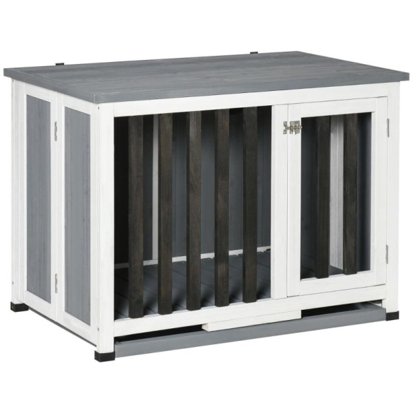 Rootz Dog Kennel - Puinen koirankoti - Koiratalo - Koiran häkki - Pieneläintalo - Kuljetuslaatikko - Kuljetushäkki - Ikkunalla - Harmaa - 84,5 x 51,4