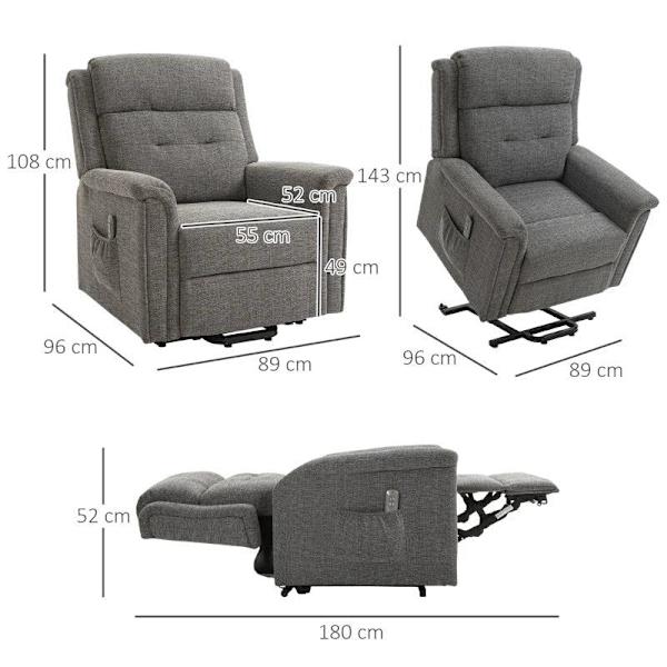 Rootz Fåtölj - Ståstol - Fåtölj - Tv-stol - Inkl. Fjärrkontroll - Fotstöd - Stål - Grå - 89L x 96W x 108H cm