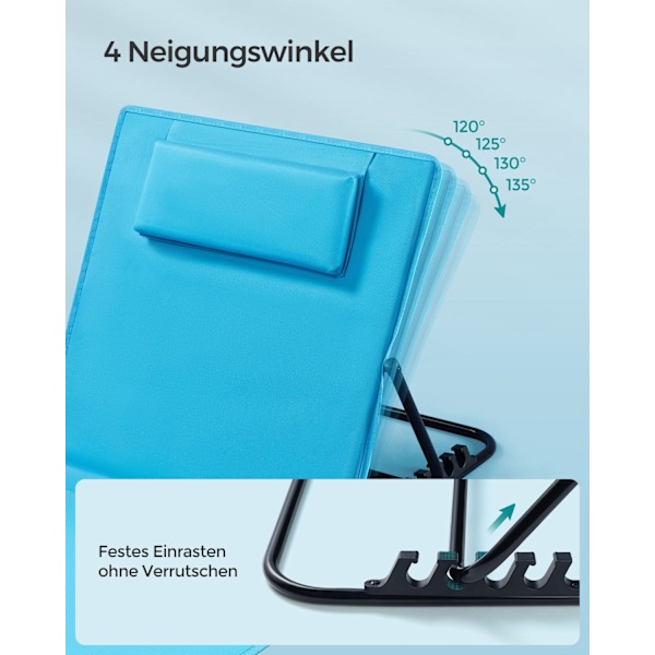 Rootz Sky Blue Beach Lounger - Hvilestol - Bærbar liggestol - Galvaniseret stål - Oxford klud - 158 cm x 55 cm x 57 cm - Letvægts - 150 kg Kapacitet
