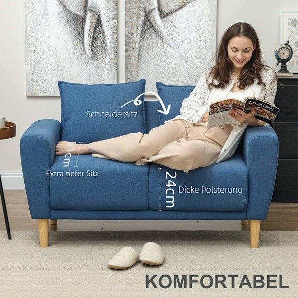 Rootz Two Seater Sofa - Moderne sofa - Stof Loveseat - Eucalyptus træramme - kompakt komfort - 133 x 73 x 81 cm
