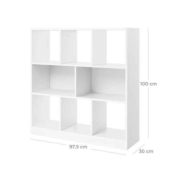 Rootz Bogreol - Bogreol - 8 Rum Bogreol - Moderne reol - Reol - Åben reol - Høj reol - Hjørne reol - Bogreol Organizer - Hvid - 97,5 x 100 x 30 cm