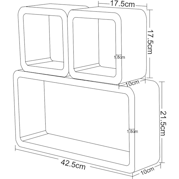 Rootz 3-osainen Cube seinähyllysetti - Kelluvat hyllyt - Ripustettavat hyllyt - MDF - Kosteudenkestävä - 42,5x21,5x10cm & 17,5x17,5x10cm - Valkoinen