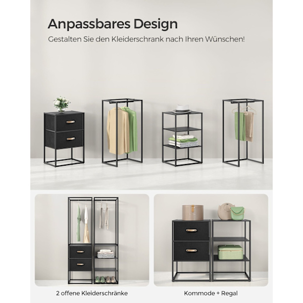 Rootz garderobeopbevaringsopbevaring - Skabearrangør - Stor kapacitet - Stål & MDF - 40 cm x (150-180 cm) x 180 cm