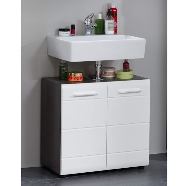 Rootz Vanity Unit - Bathroom Cabinet - Washbasin Storage - Sink Console - Under-Sink Organizer - Bathroom Furniture - Basin Stand - White High Gloss/S