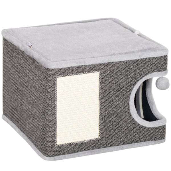 Rootz Cat House med kuddar - kattbädd - kattgrotta - sisal matta - 45x45x35 cm - plysch komfort för katter upp till 6 kg - leksakskulan ingår