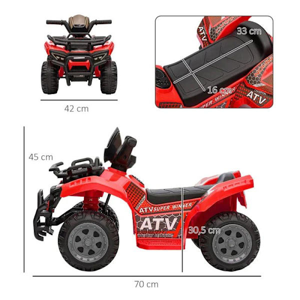 Rootz Elfordon för barn - Mini Elektrisk Quad - Barnmotorcykel - Elektrisk ATV Barnvagn - Elektrisk Quad För 18-36 månader - Röd - 70 x 42 x 45 cm