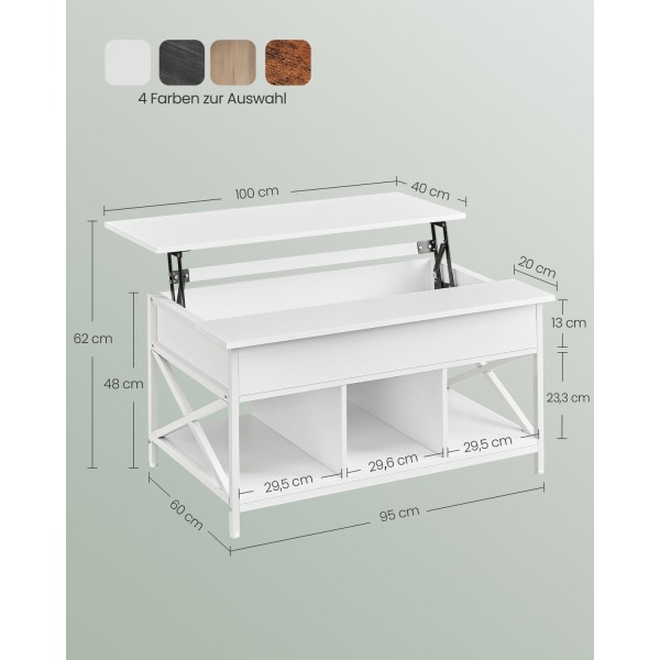 Rootz White Soffbord - Spånskiva Bord - Stålbord - Rymlig yta - Robust konstruktion - Enkel montering - 60cm x 100cm x 62cm