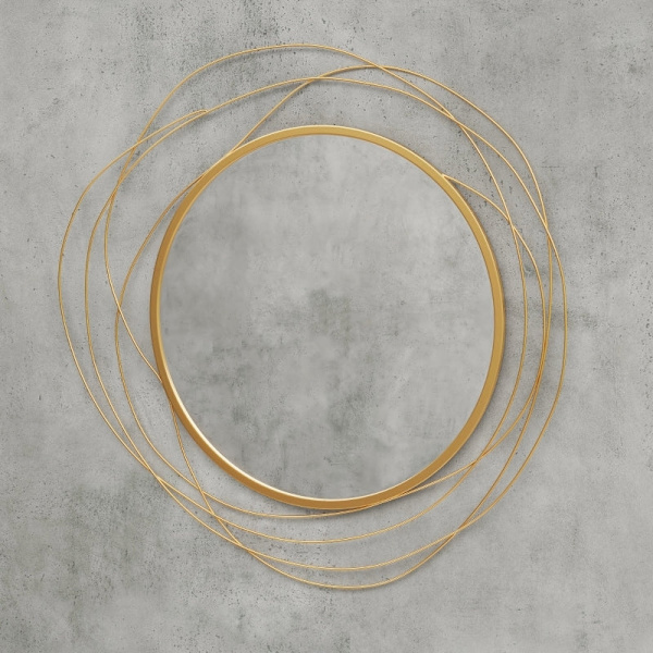 Rootz Round Mirror Väggdekor - Dekorativ spegel - Metallramspegel - Tjockt glas - Enkel montering - Guld - Ø65cm x 1cm