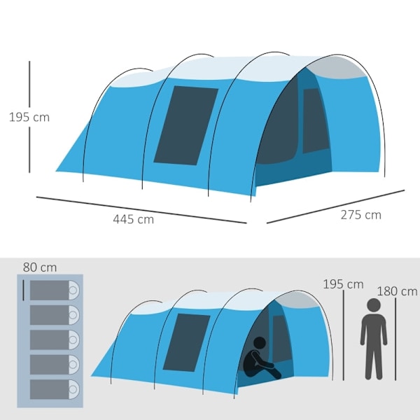 Rootz 5-manna tvårumstält - Campingtält - Utomhusskydd - Vattentät 2000mm - 445cm x 275cm x 195cm
