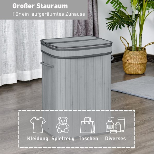 Rootz Tvättkorg - Tvättsamlare - Tvättbox - Vattenavvisande - 70L, 40 x 30 x 60 cm, grå