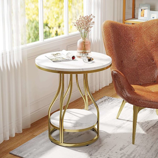 Rootz hvidguld 2-lags rundt sidebord - endebord - natbord - moderne design - 50 cm D x 50 cm B x 59 cm H