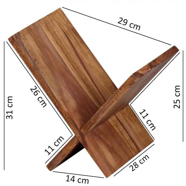 Rootz tidningsställ i massivt trä sheesham X-form 31 cm tidningsställ design prospekthållare lantlig stil