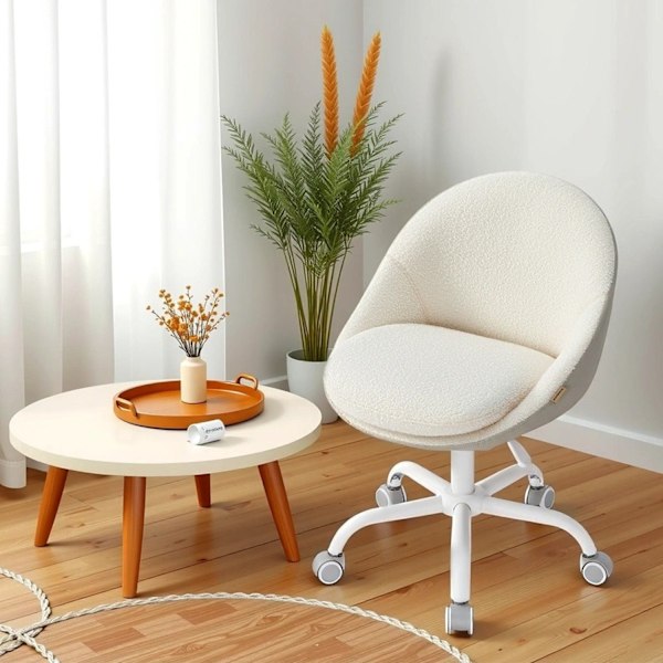 Rootz Home Office Chair - Make -Up Chair - Desk Chair - Ergonomic Support - 60x60x (80-90) CM - Fleece & Steel Frame