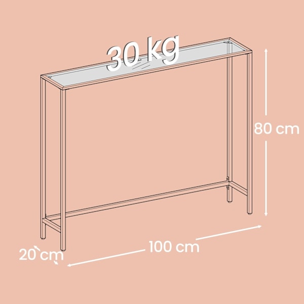 Rootz Subsis Console Table - Hard Glass - Sofatic - Elegant Design - 20x100x80cm Guldtransparent