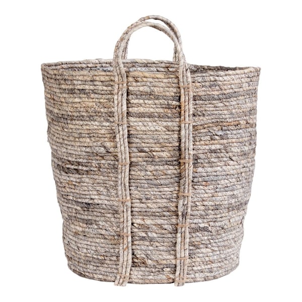 Rootz Udine Round Basket - Grey Basket - Palm Leaf Storage - Stylish Home Organization