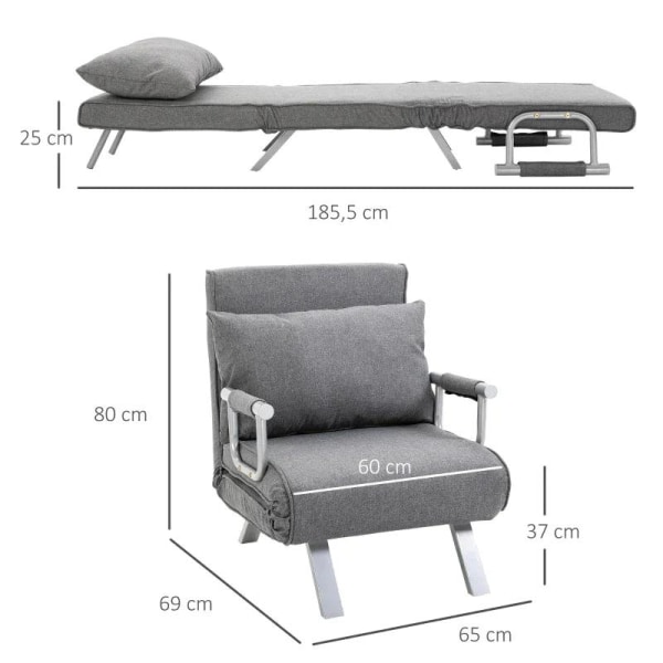 Rootz Sovesofa - Lænestolsseng - Sovesofa Med Armlæn - 3-i-1 Lænestolsseng - Gæsteseng - Foldemadras - Foldeseng - Chaiselong - Multifunktion - Grå -