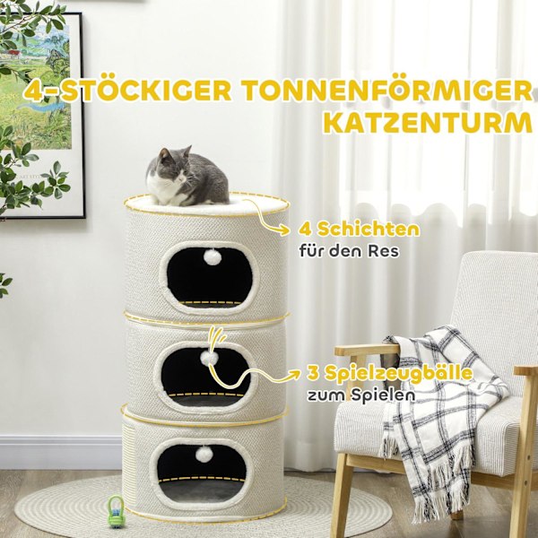 Rootz 4 Tier Cat Barrel - Cat Tower - Indoor Cat House - Scratch & Play - 51 cm Ø x 100 cm h