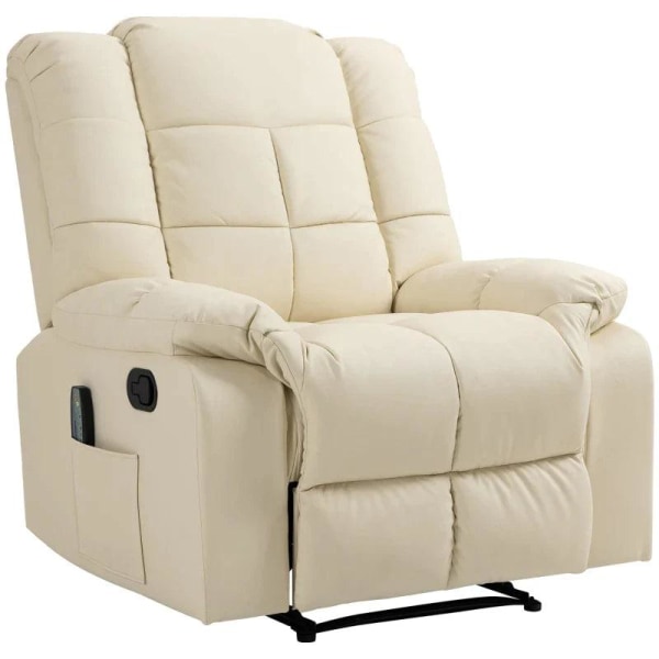Rootz Massagestol - Afslapningsstol - 8 Vibrationspunkter - Liggefunktion - Imiteret læder - Cremehvid - 94 x 99 x 99 cm