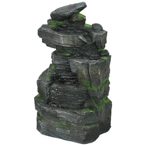Rootz Garden Fountain - Stone Look - Vesiominaisuus - Aurinkovoimalla toimiva - LED-valot - 34 cm x 28 cm x 57 cm - Hartsi - Harmaa/ruskea