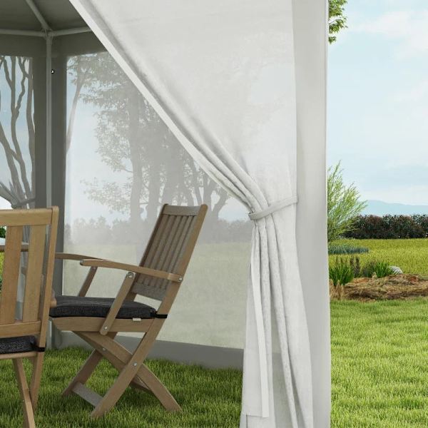 Rootz Gazebo - Puutarhapaviljonki - Kuusikulmainen - Maapiikit - Verkkoverhot - Metallirunko - Polyesteri - Metalli - Kermanvärinen - 394L x 394L x 25