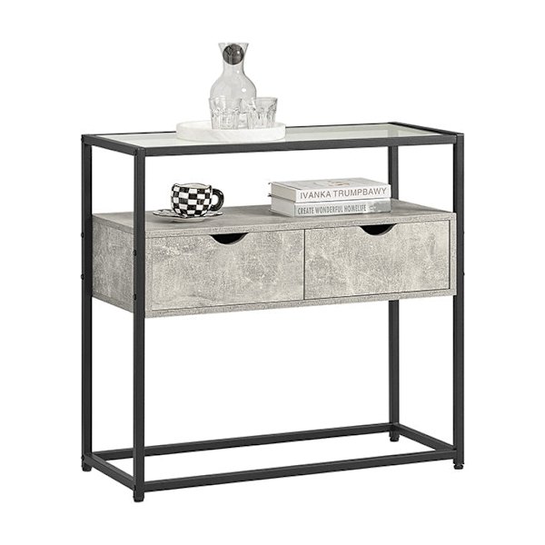 Rootz Modern Sideboard Konsolbord - Hallbord - Ljusgrå sidobord - Glasskiva - Rymlig förvaring - Robust design - Justerbara fötter - 81cm x 78cm x 35c