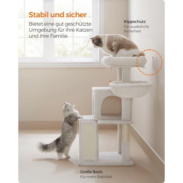 Rootz Cat kradsestolpe - Kitty Condo - Kattetræ - Spånplade og plys - 48 cm x 48 cm x 96 cm - 11,6 kg - 50 kg Kapacitet