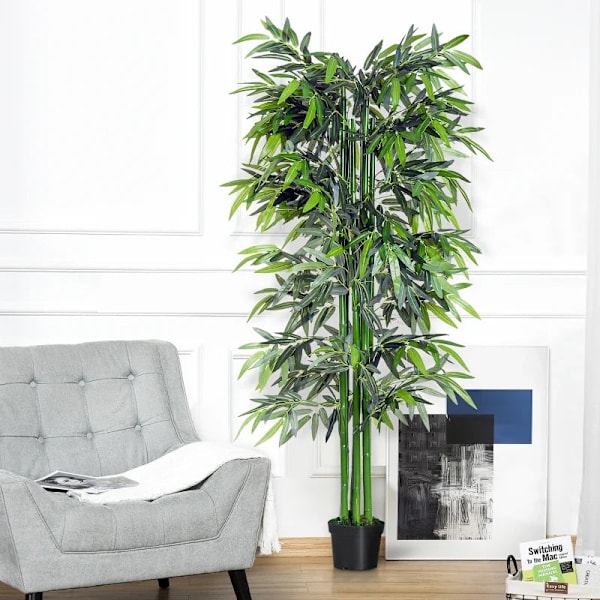 Rootz kunstig plante - kunstig bambus - kunstig bambus træ plante - Hjem - kontor - Grøn + Sort - 20cm x 20cm x 180cm
