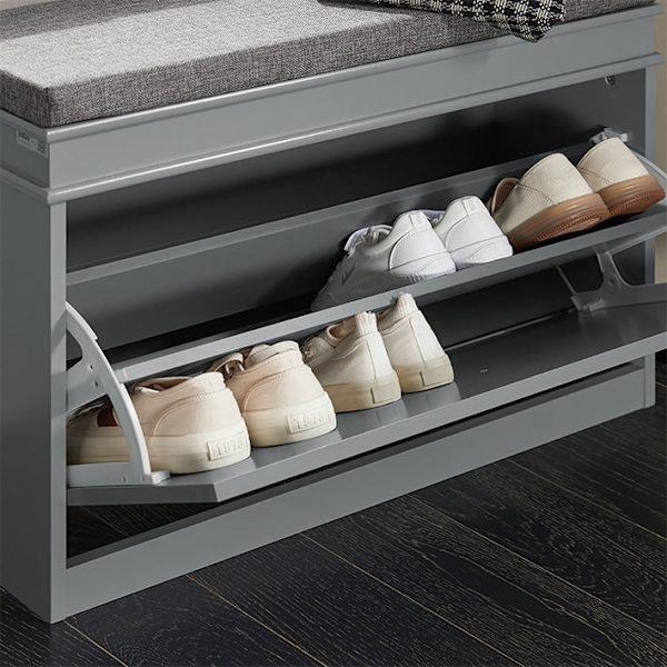 Rootz Skoskåp med vadderad sits - Skobänk - Skoorganisator - Mångsidig förvaring - Bekväma sittplatser - Enkel montering - 75 cm x 51 cm x 24 cm