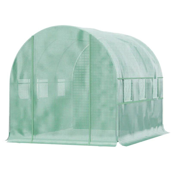 Rootz Greenhouse - Folieväxthus - Tunnel Walk-in Växthus - Planthus - Folietält - 6 fönster - UV-skydd - Grön - 2,95 x 2 x 2 m