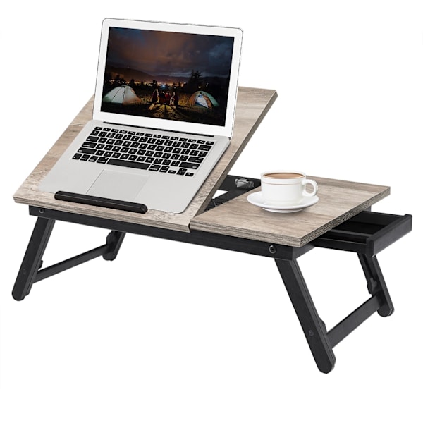 Rootz Bamboo Laptopställ - Greige Desk Riser - Justerbar höjd - Lätt - Miljövänligt - 55 cm x 35 cm x 23 cm